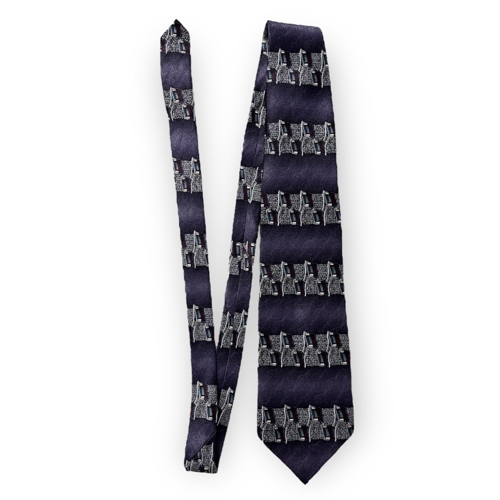 Vintage Silk Tie Bellini Purple Black White Blue Retro Fancy Wedding Business